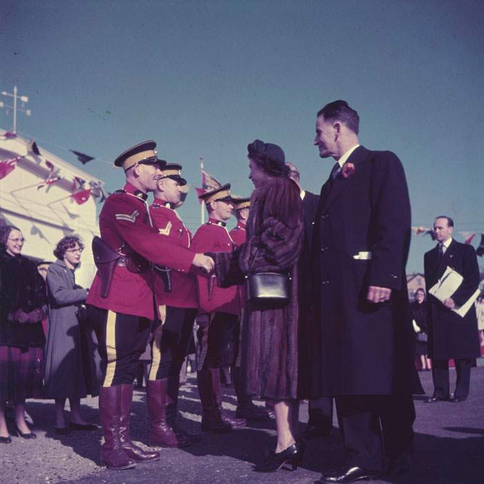 Queen Elizabeth II and Prince Philip Greeting RCMP Officers